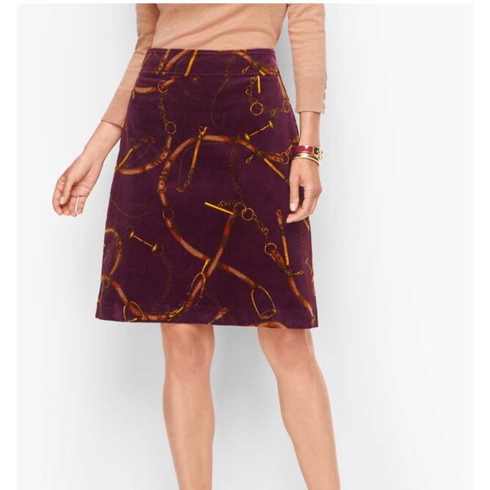 Talbots Equestrian Print Corduroy Burgundy Mini Skirt Size 6P NWT